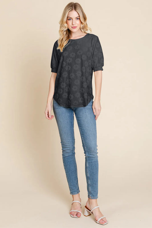 Textured Floral Pattern Top - Opaque Slightly Stretchy Fabric dbb7fb6b-699b-4873-bf3a-1afe8be08479-Max