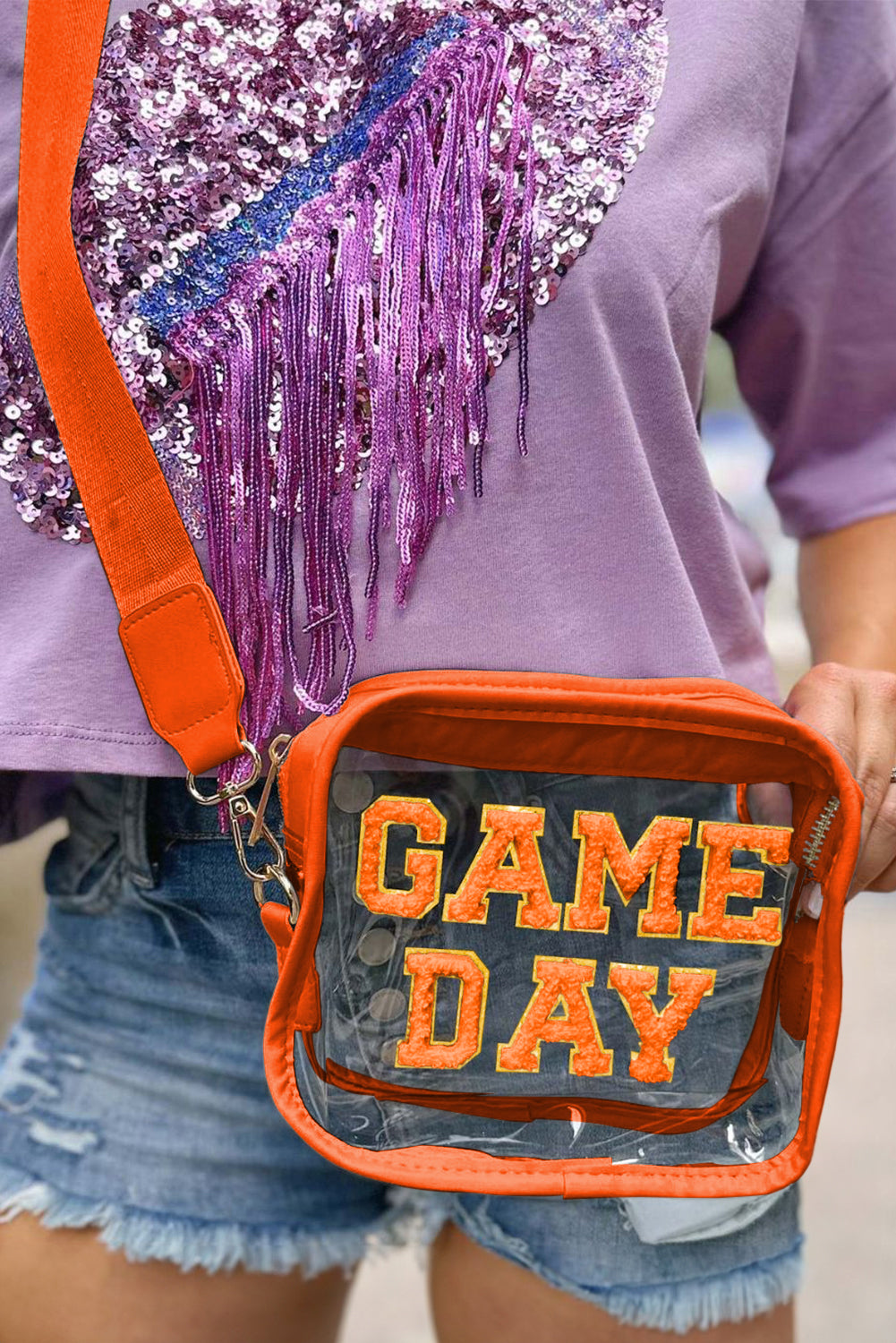 Black Chenille GAME DAY Pattern Clear Bag dbb8413b1e75c940