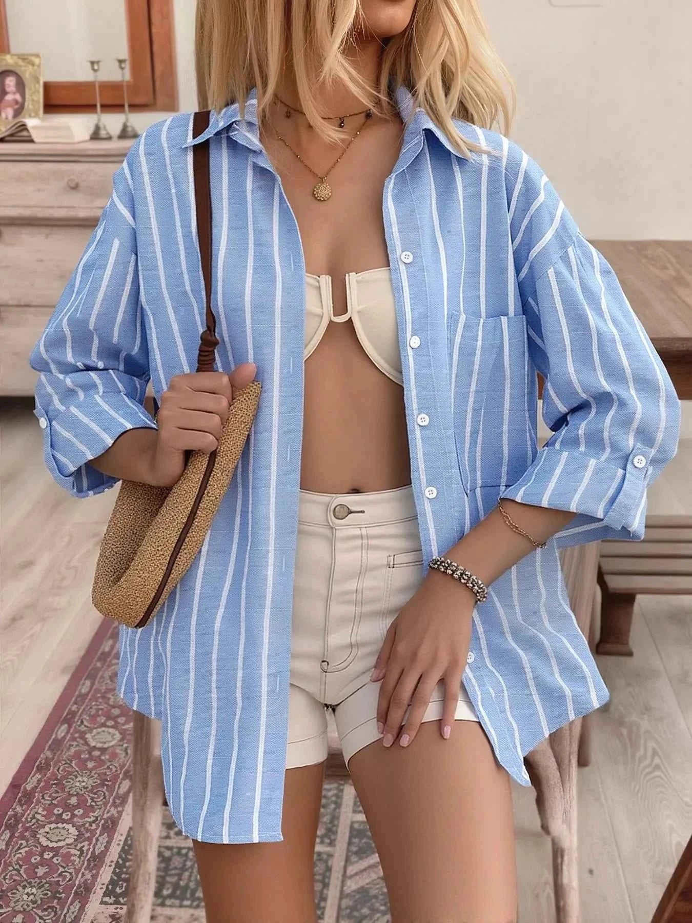 Striped Oversized Button-Down Shirt dbc53338eed34fc19a576cc169bc5df0-Max-Origin