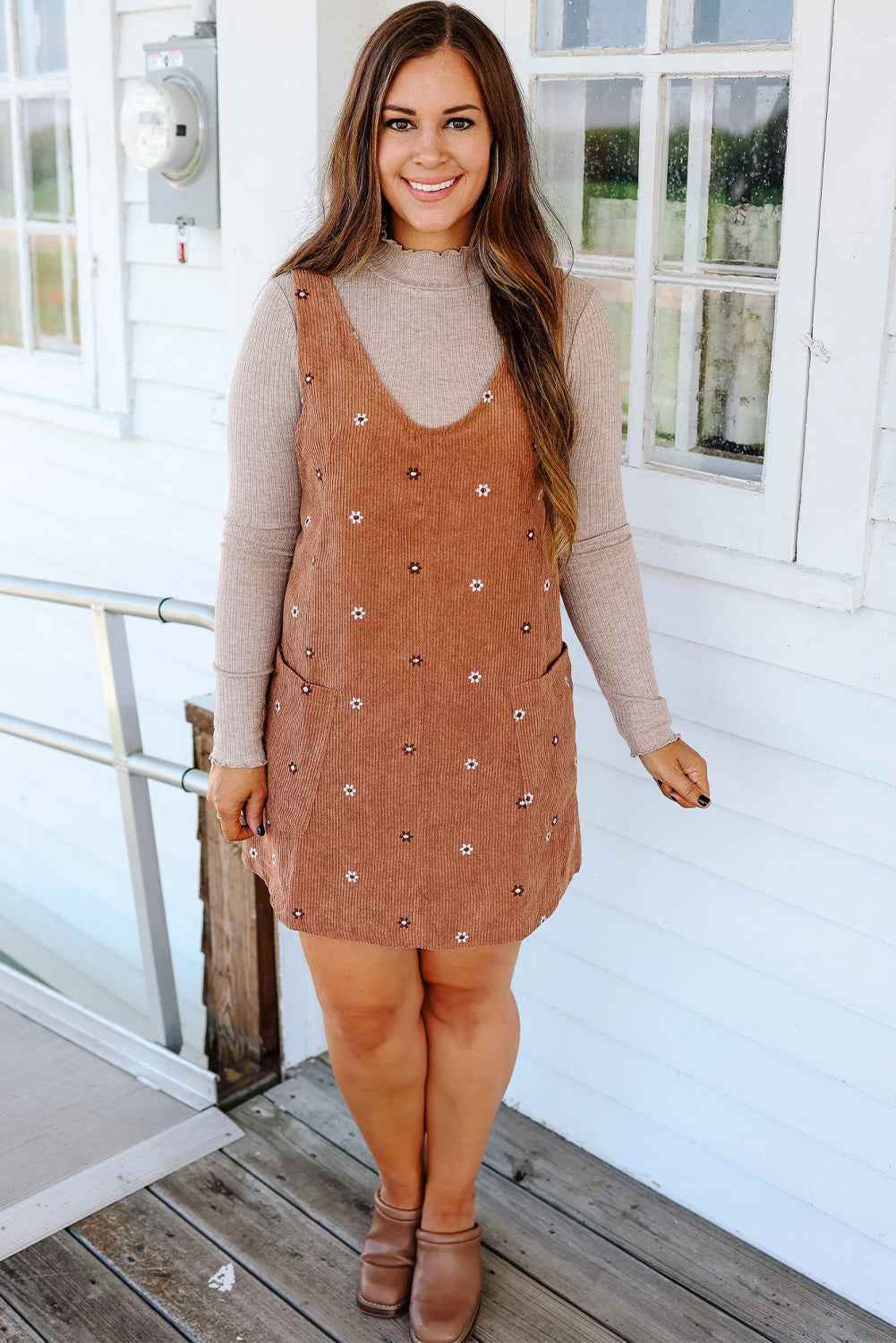 Gold Flame Flower Embroidered Corduroy Overall Mini Dress dbc724220689dd8f