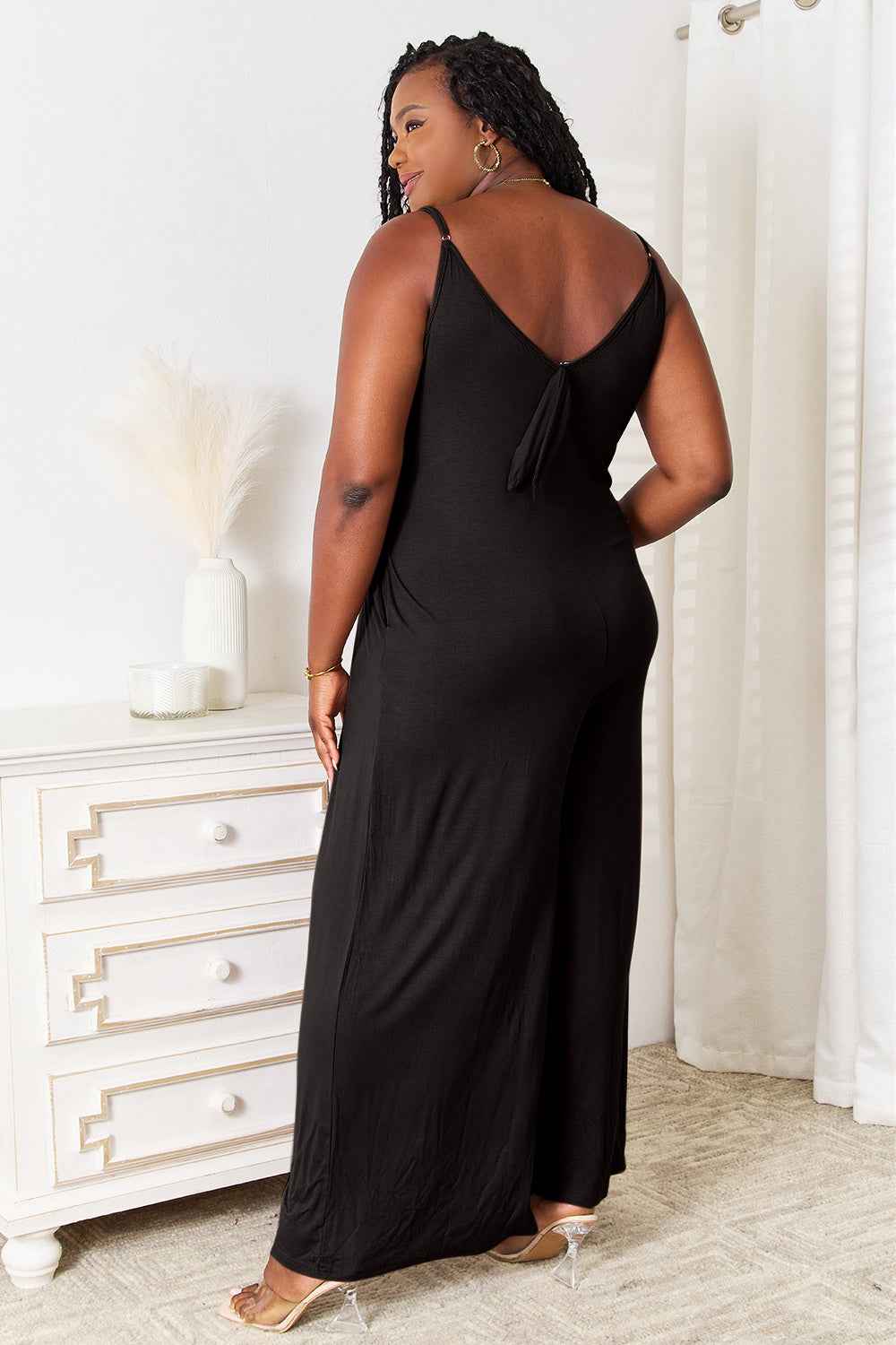 Double Take Full Size Soft Rayon Spaghetti Strap Tied Wide Leg Jumpsuit dbc7a57af4c641c28cf43112672d7243-Max