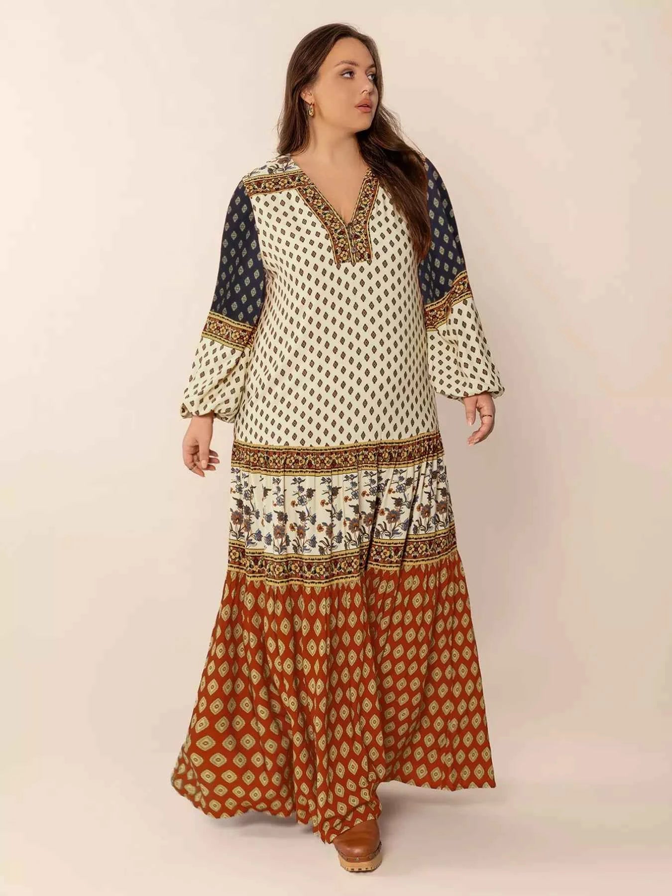 Plus Size Notched Balloon Sleeve Maxi Dress dbcabd95-12fa-4704-804d-a6c0d9383726-Max-Origin