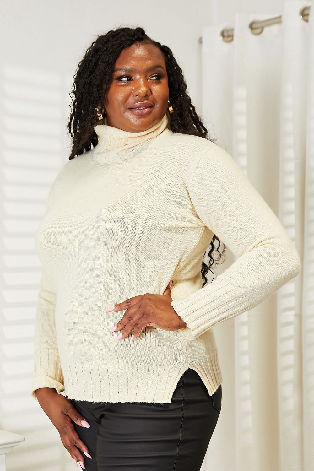 Heimish Full Size Long Sleeve Turtleneck Sweater with Side Slit dbcfee2662504d209308a2daad506d8a-Max