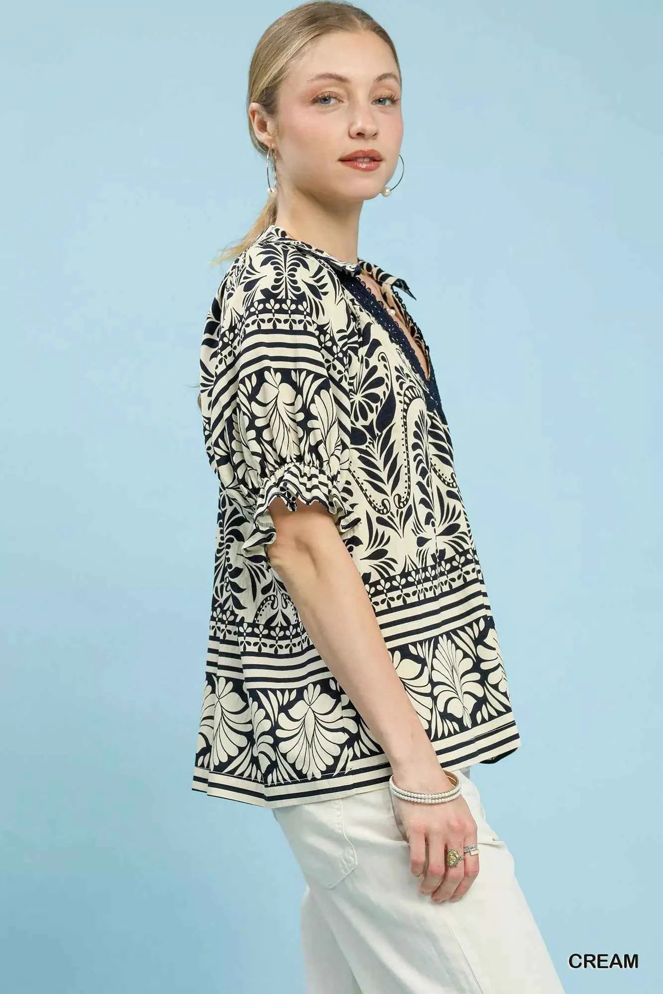 Two Tone Boarder Print Top dbd18208-a950-46de-8d93-eef5d9a1aab0-Max-Origin