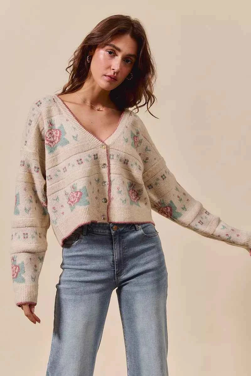 SO ME Floral Pattern Long Sleeve Button Sweater Cardigan dbd31e83b4b84a659afb5a0e9c1f9d0f-Max-Origin