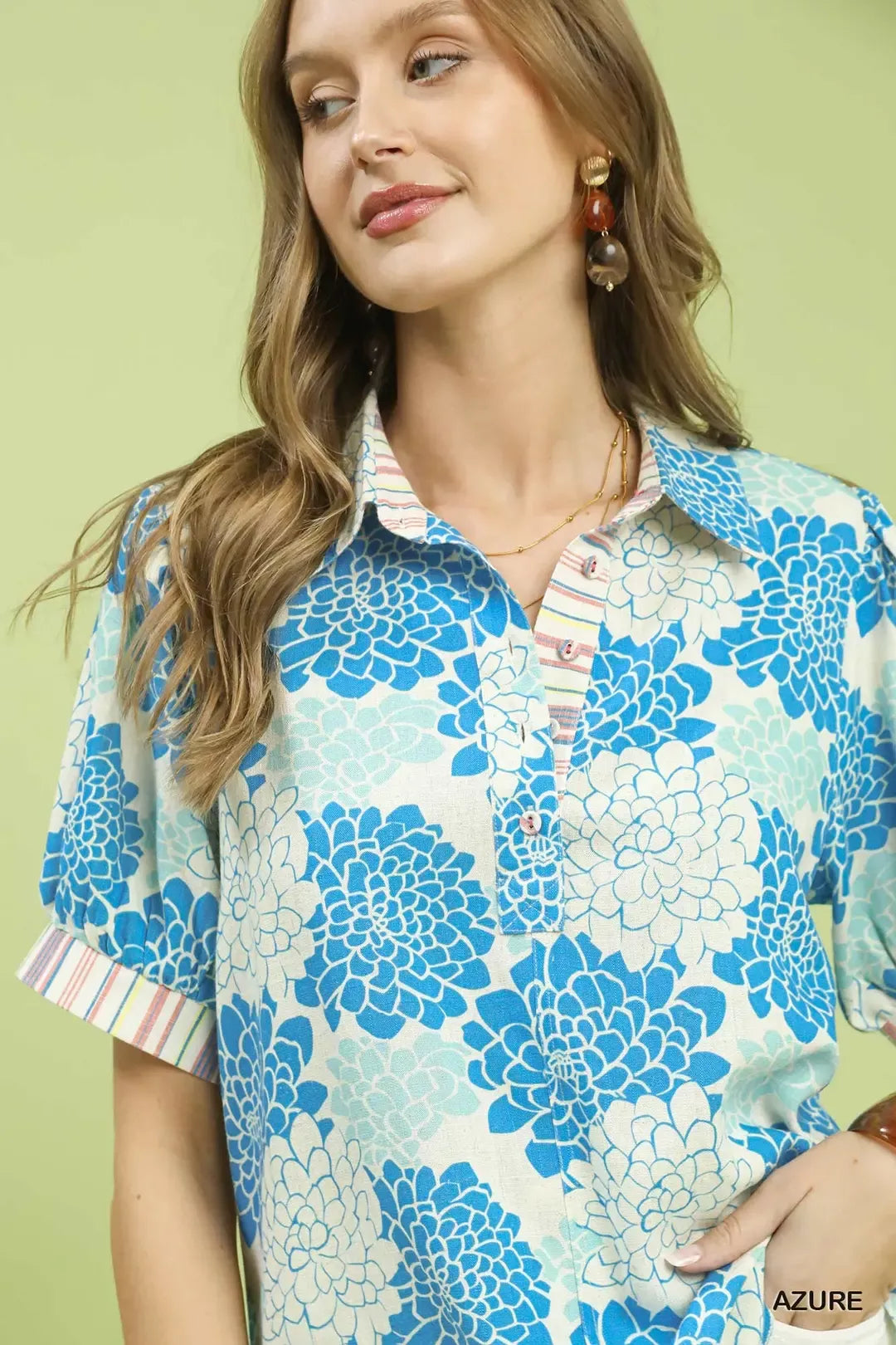 Umgee Floral Collared Short Sleeve Blouse dbd796e7-f6ba-4cf5-ade1-4362180aac9a-Max-Origin