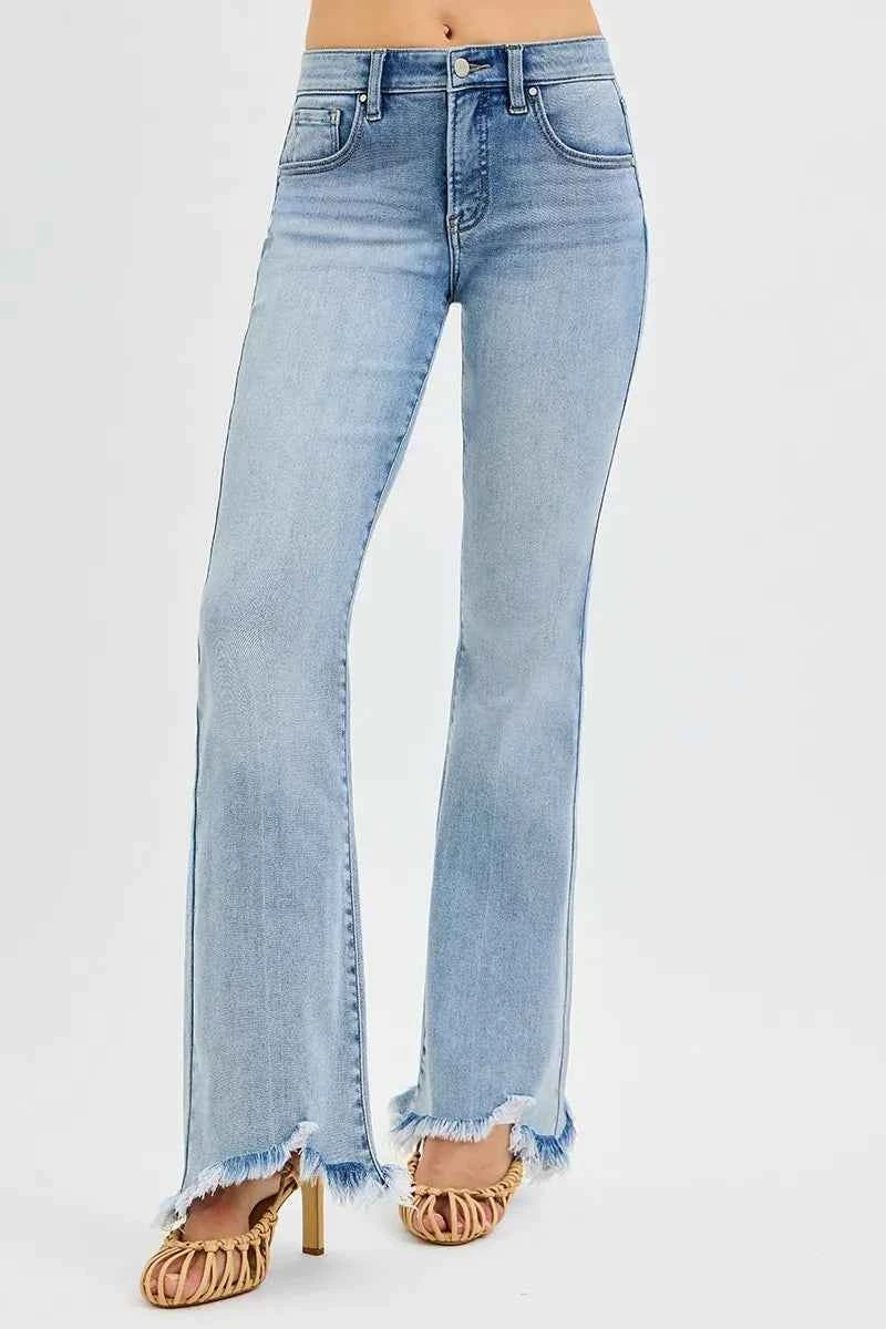 RISEN Full Size Tummy Control Mid Rise Flare Jeans with Fray Hem Detailed Plus Size dbdb68a11bfe48389d9886e918221e7c-Max-Origin