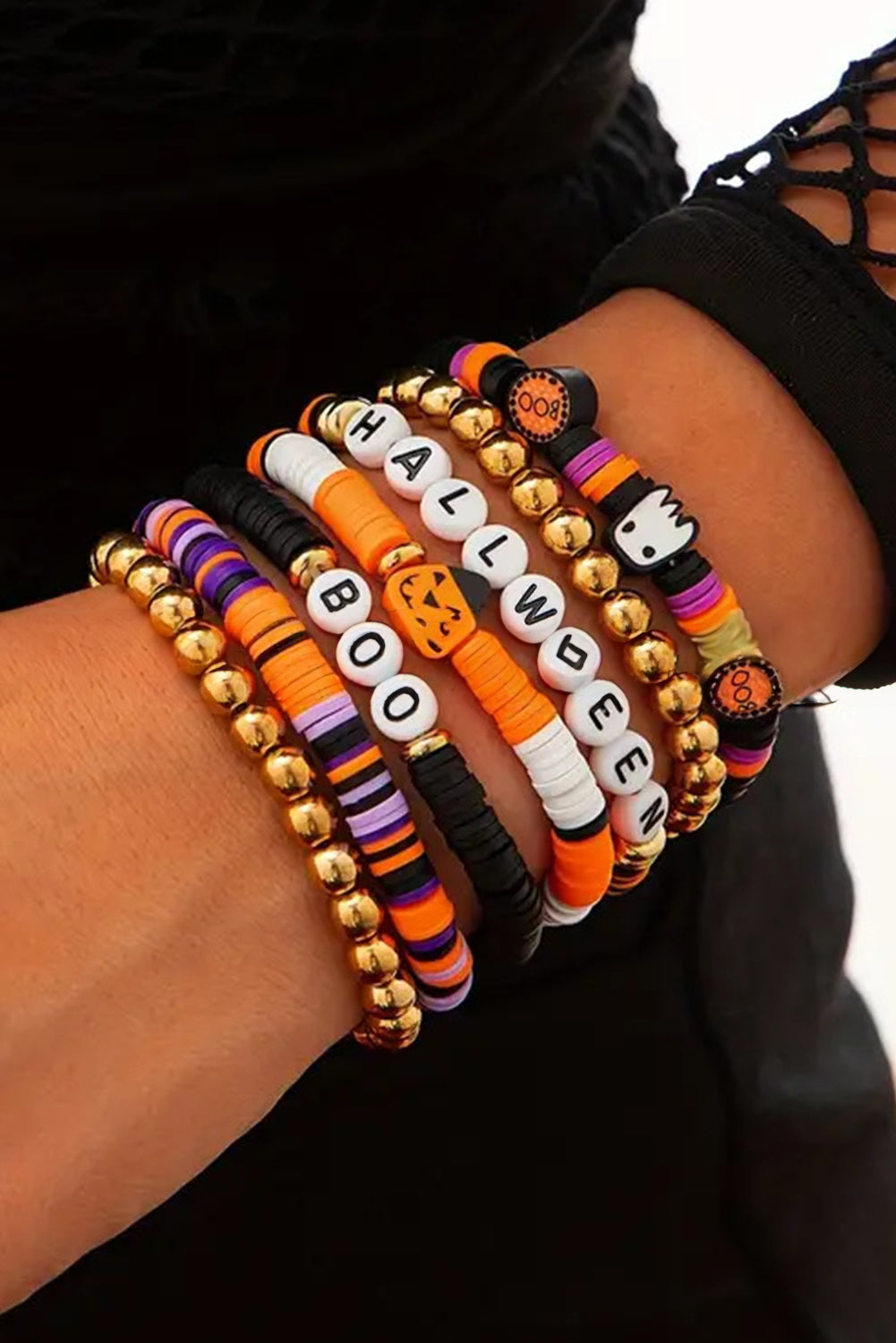 Russet Orange Playful 7pcs Halloween Beaded Bracelet Set dbdf0b589ac1626d