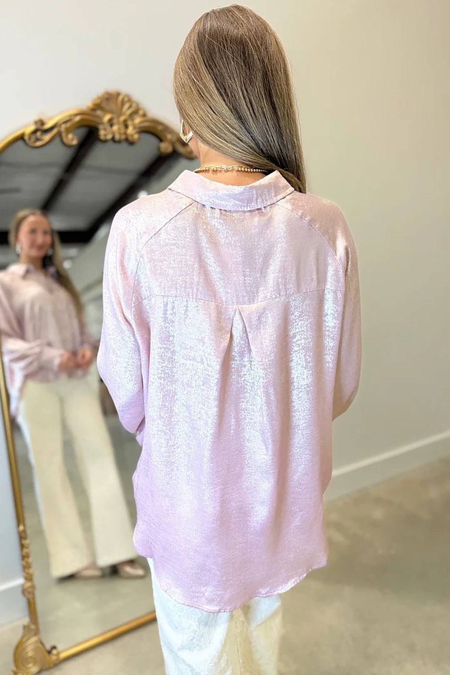 Delicacy Long Sleeve Button Front Ruffle Cuffs Back Paneling Shirt dbe0752aa47b6835