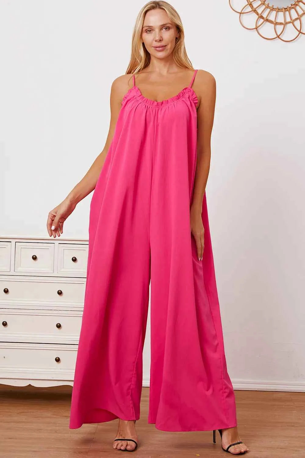 Double Take Full Size Ruffle Trim Tie Back Cami Jumpsuit with Pockets dbe48019-14d0-4524-81e2-c8a3dfdfc813-Max
