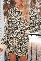 Brown Leopard Print Contrast Trim Two Piece Shorts Set dbec815f30efb56f