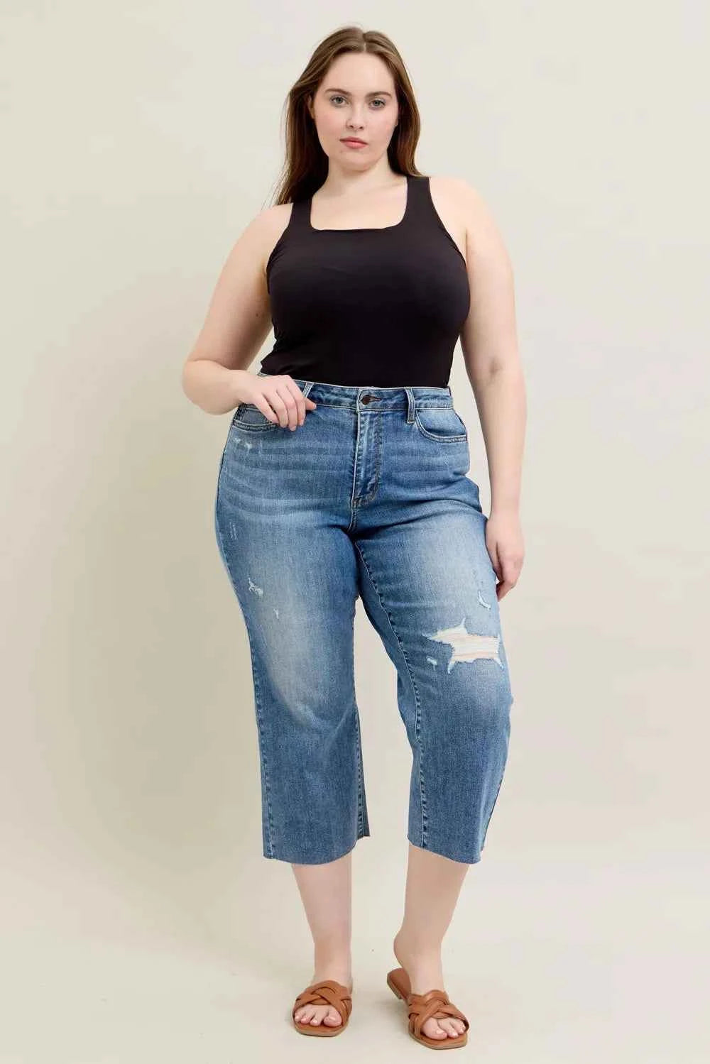 Judy Blue Plus Size High Waist Back Destroy & Raw Cut Hem Crop Wide dbec84a5-38db-4e91-a5bf-f7720611ad60-Max