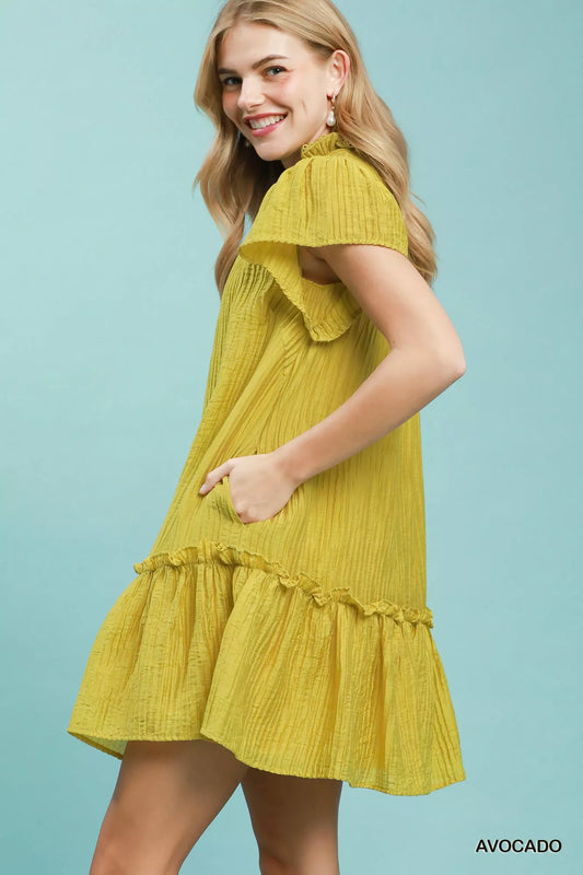 Textured Ruffle Hem Mini Dress dbed131c-0803-456e-902c-a4b057241df6-Max-Origin
