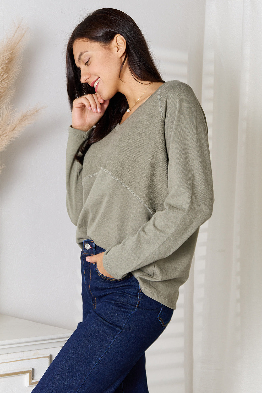Culture Code Full Size V-Neck Long Sleeve T-Shirt dbee2b28ac4743ca9eef559ff5882a93-Max