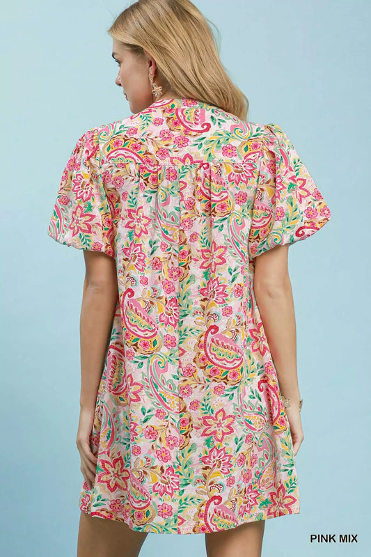 Paisley Floral Puff Sleeve Shift Dress dbf75b0c-87ae-4791-9f3c-fee058c9360e-Max-Origin