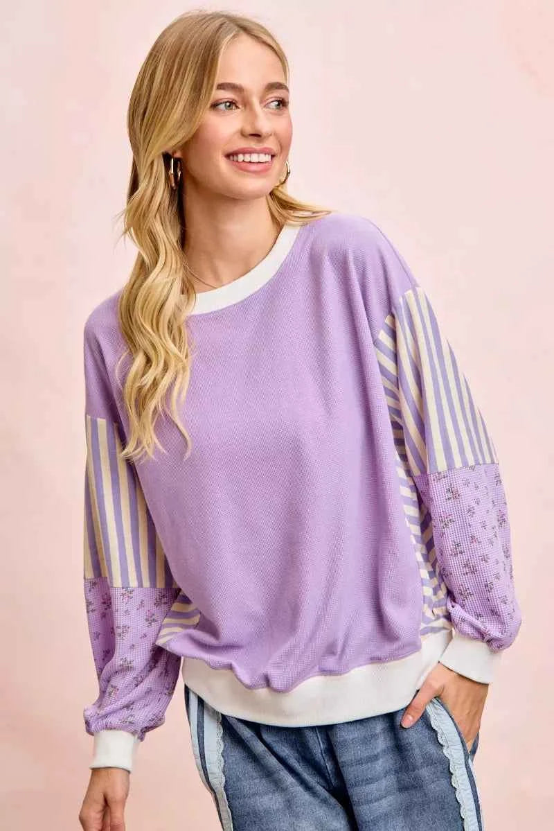 BiBi Mix and Match Sweatshirt with Floral Sleeve Striped dc01432741fa4419aa9a98fd5aa11d7c-Max-Origin