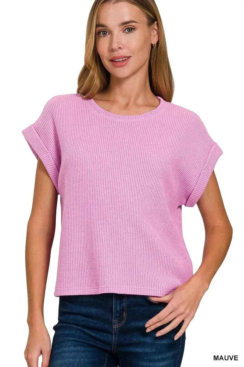Zenana Short Sleeve Crew Neck Sweater MAUVE dc0221874e0d42ff85078a8daa11eabf-Max-Origin