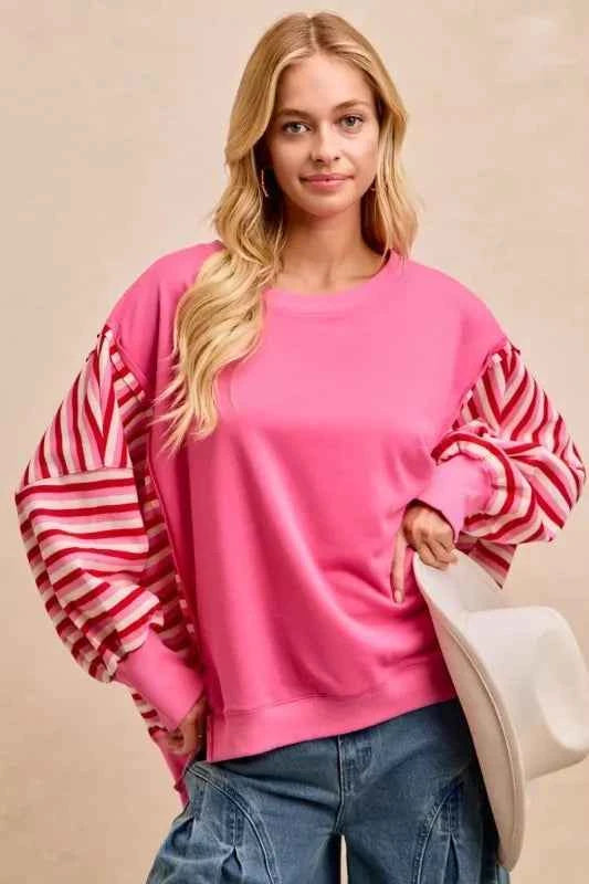 French Terry Stripe Combo Sweatshirt with Open Seam dc08d688ecc64941b38f44aedf54581c-Max-Origin