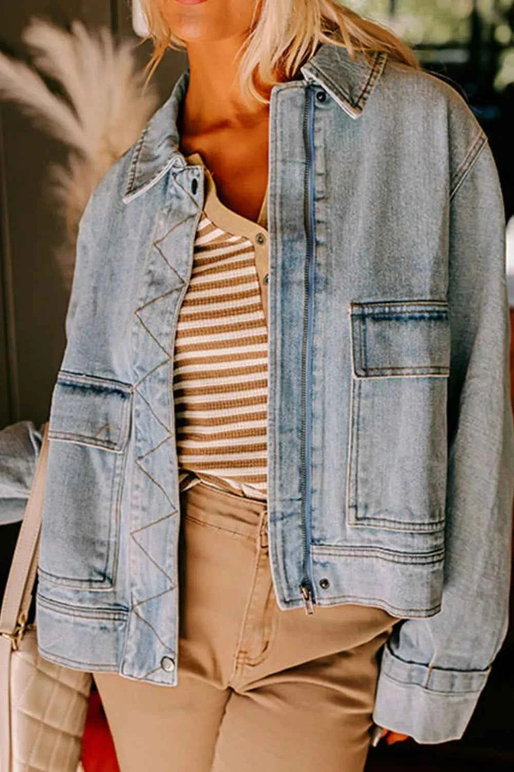 Zip Up Drop Shoulder Denim Jacket dc0bf503-a7c6-4627-a21c-b42cf29e62d1-Max-Origin