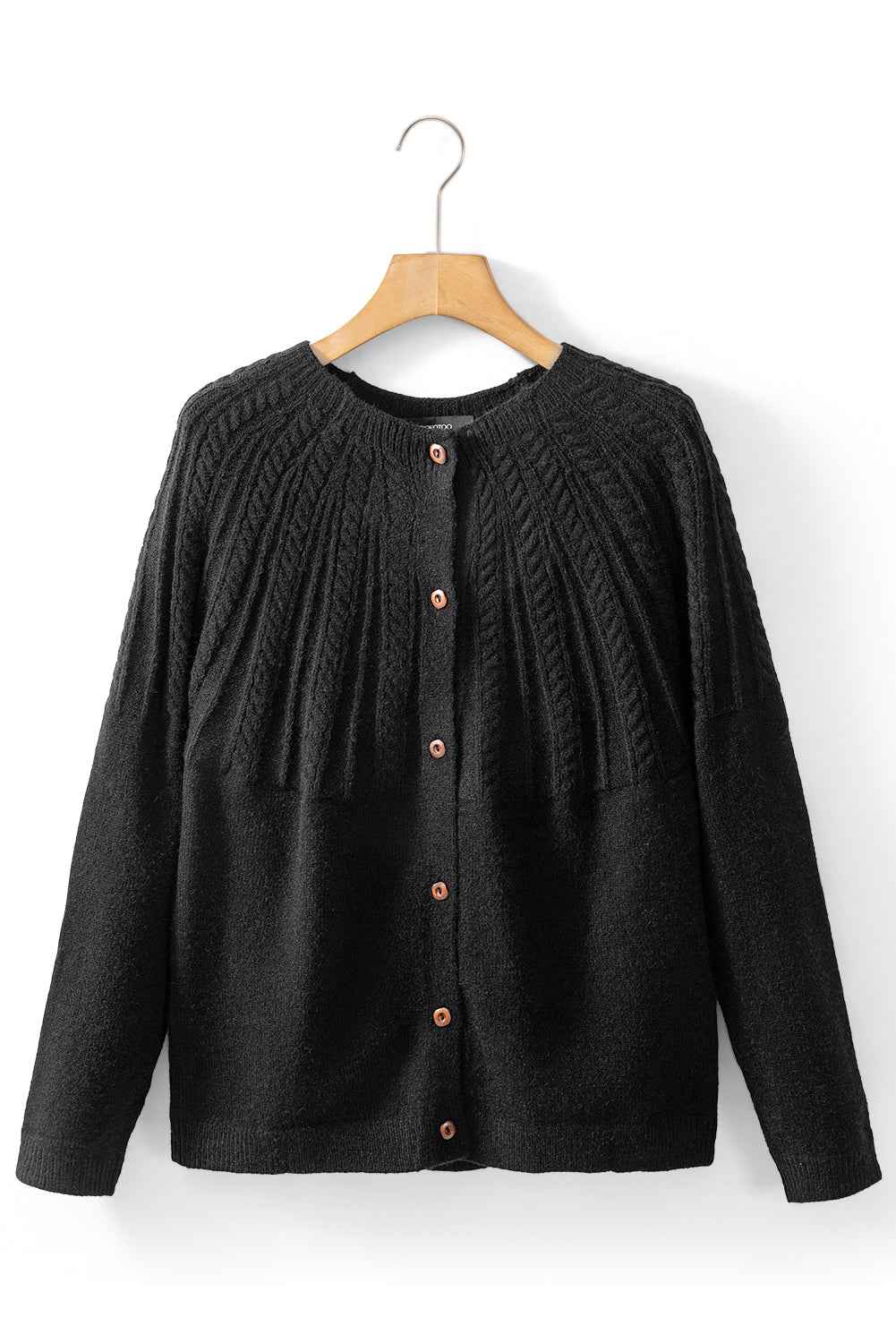 Black Solid Color Textured Detail Button Down Long Sleeve Sweater Cardigan dc0e05b0c2120895