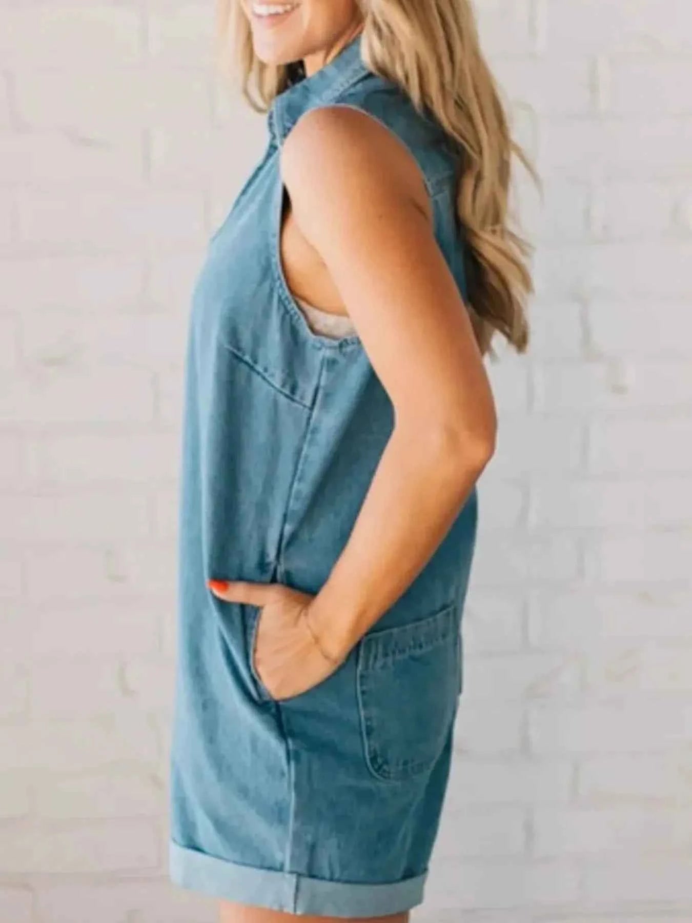 Zip Front Sleeveless Denim Romper dc15c39f84e54c19a6dea200c5eec063-Max-Origin