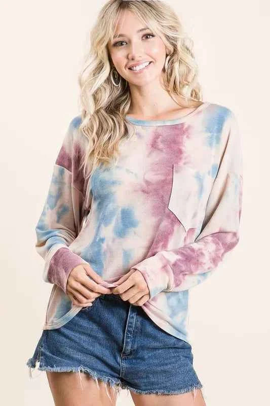 BiBi Tie Dye Print Terry Top With Front Patch Pocket dc1cae28968e438cbac84cfeb12ca4ae-Max-Origin