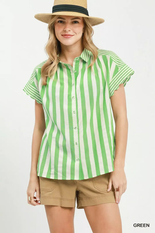 Striped Button Front Flutter Sleeve Top GREEN dc208a7f-b2a3-4a98-b695-1a4ca75b230d-Max-Origin