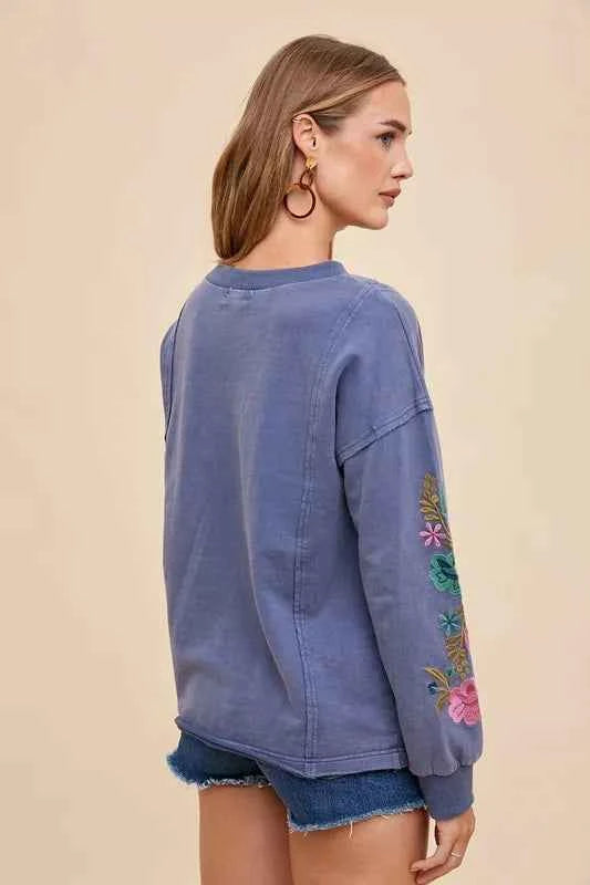Annie Wear Embroidered Long Sleeve French Terry Top dc2b8633-441e-4631-a10e-93b81c86883f-Max