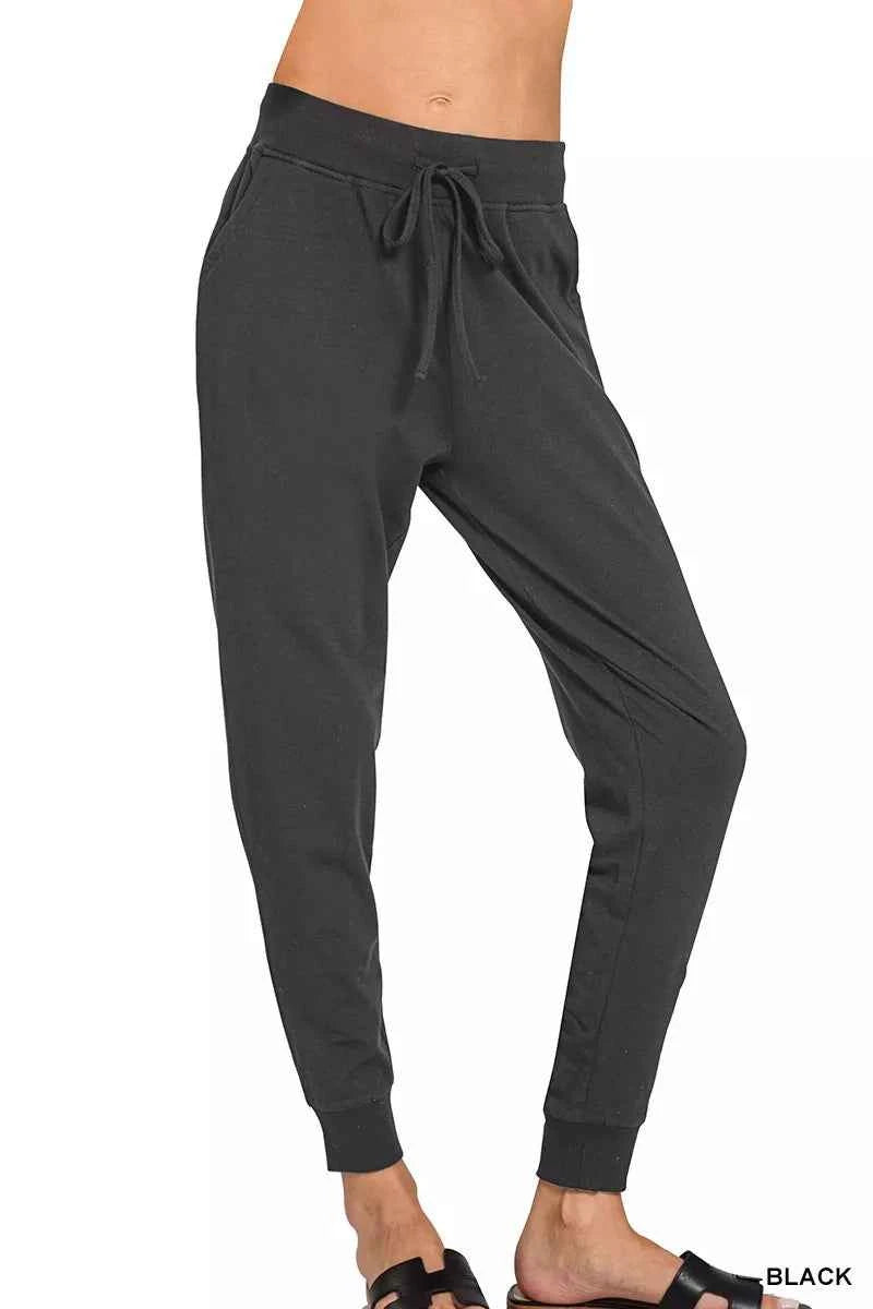 Zenana Drawstring Cotton Joggers with Pockets BLACK dc350cdcbe1149dbbbcad507a4882d40-Max-Origin