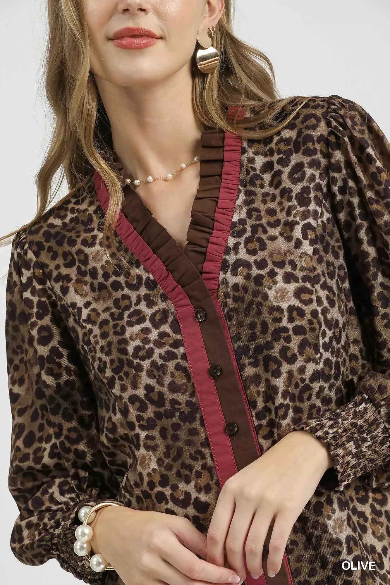 Umgee Ruffle Trim Leopard Print Shirt dc35bac8-bc0e-4180-bfd9-1693d8ad86a8-Max-Origin