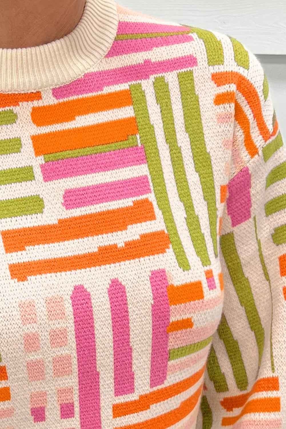 Rose Love Lines Pattern Crew Neck Puff Sleeve Sweater dc4caebf59e3b968