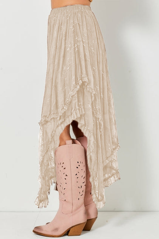 Apricot Lace Cascading Tiered High Waist Maxi Skirt dc53565bb8e4878e
