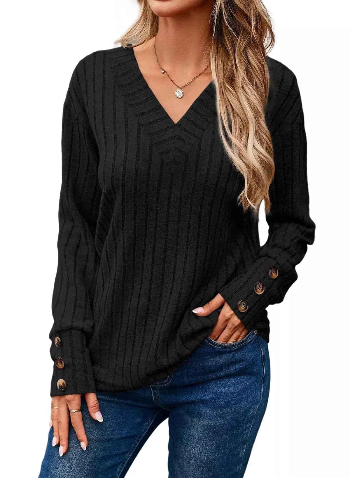 Ribbed Knit V-Neck Top dc65feca-c92a-4b90-8760-f0c1b4c1cca2-Max-Origin