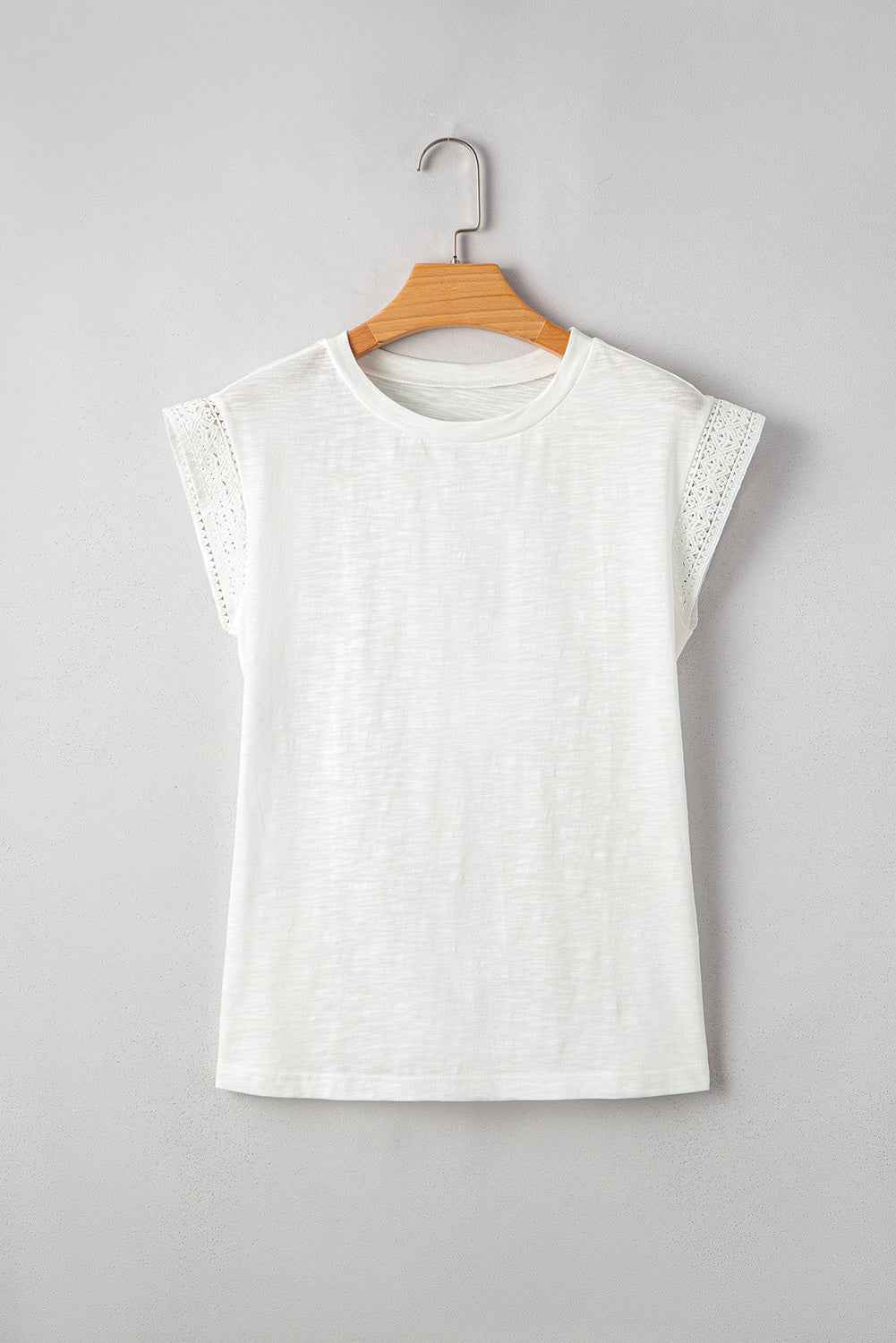 White Lace Patchwork Cap Sleeve Round Neck Top dc6603a48089d523