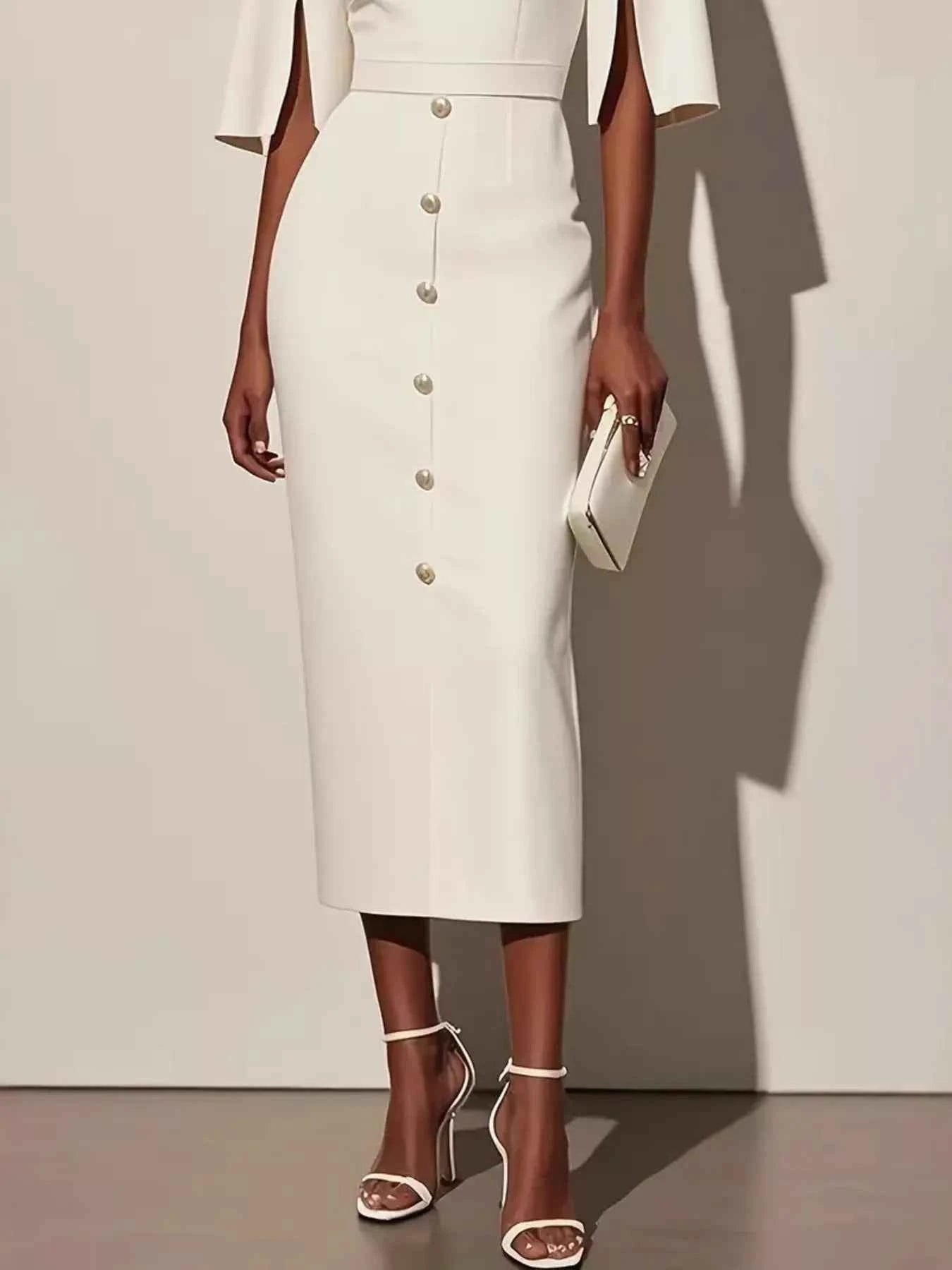 Slit Sleeve Midi Dress with Decorative Button dc707a2f98ad42669aee03144b0459ed-Max-Origin