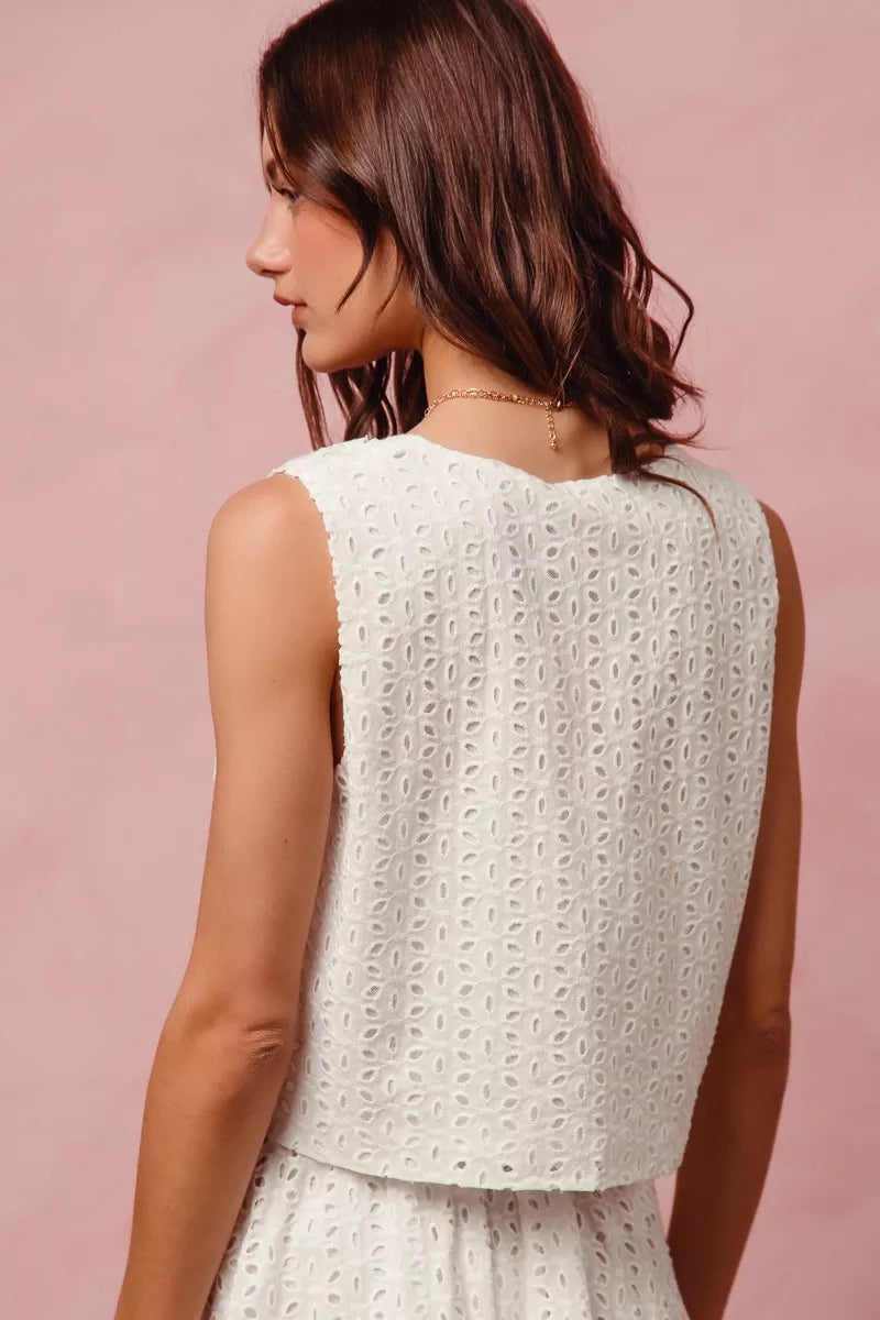 SO ME Floral Eyelet Lace Tie Front Vest Top and Tiered Mini Skirt Set dc727f1de1c043629b9b63c3fbd930e8-Max-Origin