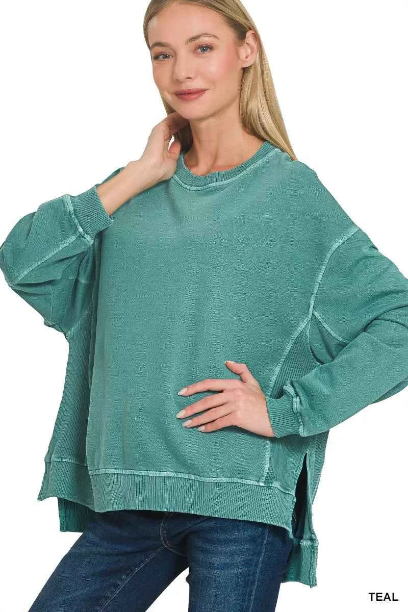 Zenana Full Size French Terry Pigment Dye & Enzyme Washing Pullover Plus Size TEAL dc72d6f55ca94056959c71e731b49a87-Max-Origin