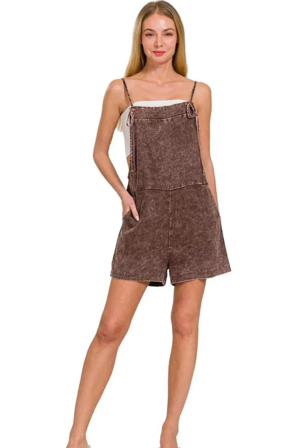 Zenana Washed Linen Knot Strap Rompers dc732362-6064-46af-bdf3-c8b700abc765-Max-Origin
