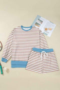 Plus Size Stripe Contrast Trim Pullover and Shorts Khaki Stripe dc79c28d-cf0a-41ab-aca3-08ea5b82f984