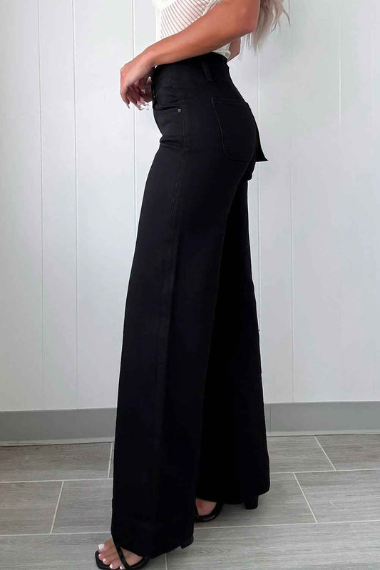 Black 2-Button High Waist Flared Bottom Jeans dc7d3915a83873ac