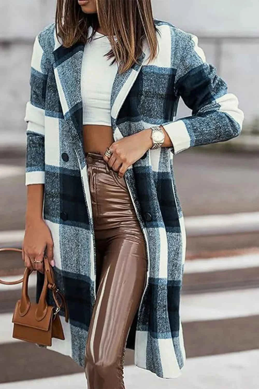 Double Take Full Size Plaid Button Up Lapel Collar Coat dc7f35d47c7d405f97f800461f2566eb-Max