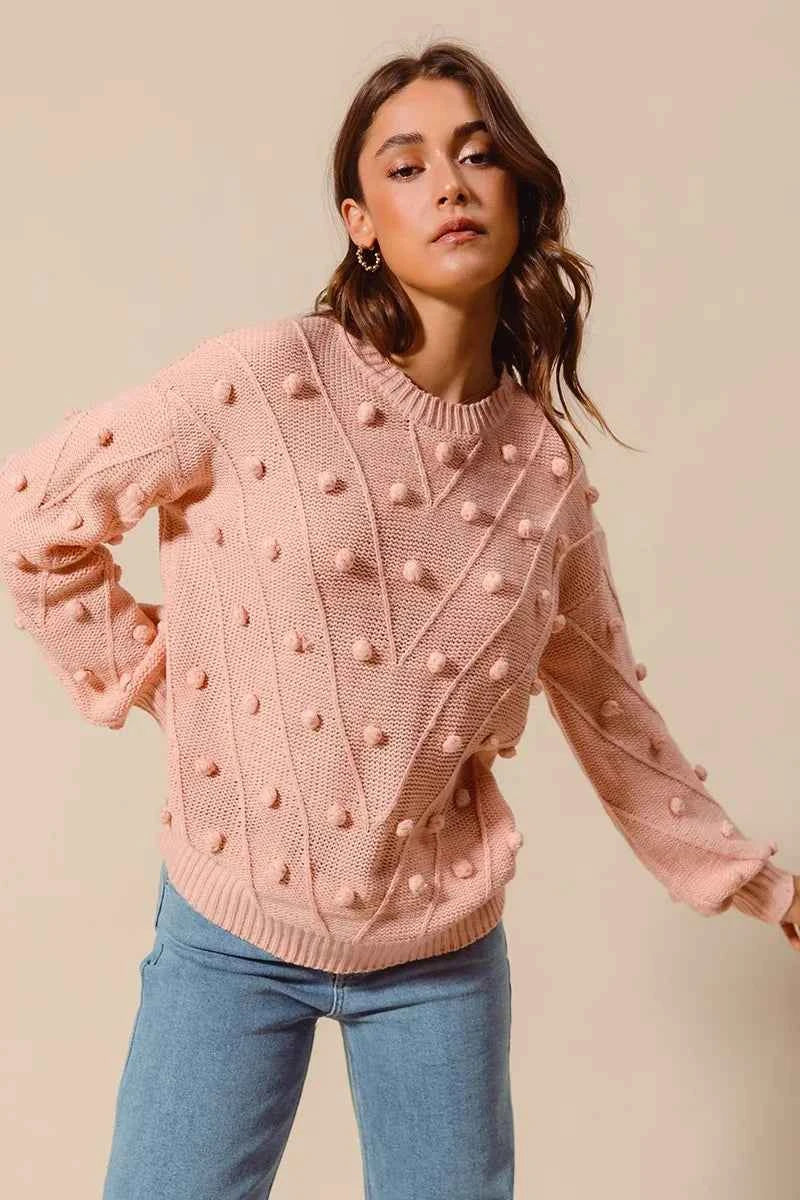 Pom Pom Textured Knit Sweater Top dc850cfd026445708161f49b6e797830-Max-Origin
