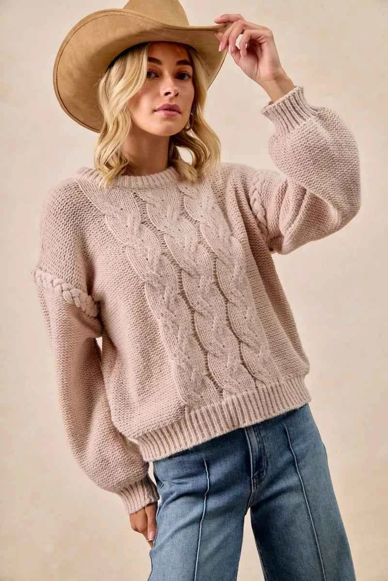 BiBi Cable Knit Sweater with Shoulder Braid Detail dc8540058fd048cc9155e5212b0b61e5-Max-Origin
