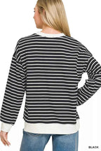 Zenana Contrast Striped Round Neck Sweatshirt dc8c792d-d1e4-41e9-bcf9-401191d7ba20-Max-Origin