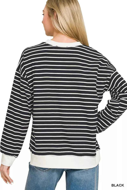 Contrast Striped Round Neck Sweatshirt dc8c792d-d1e4-41e9-bcf9-401191d7ba20-Max-Origin