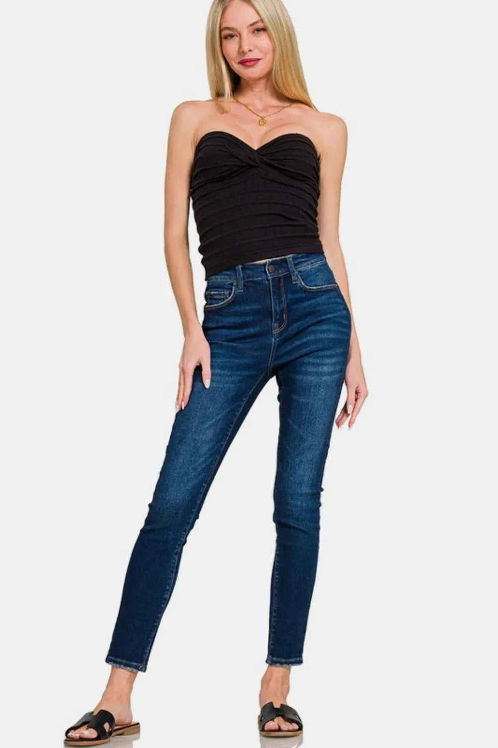 Zenana Ruched Twisted Sweetheart Neck Top dc91404c-02ed-4d57-9ea2-c16d33b2c749-Max