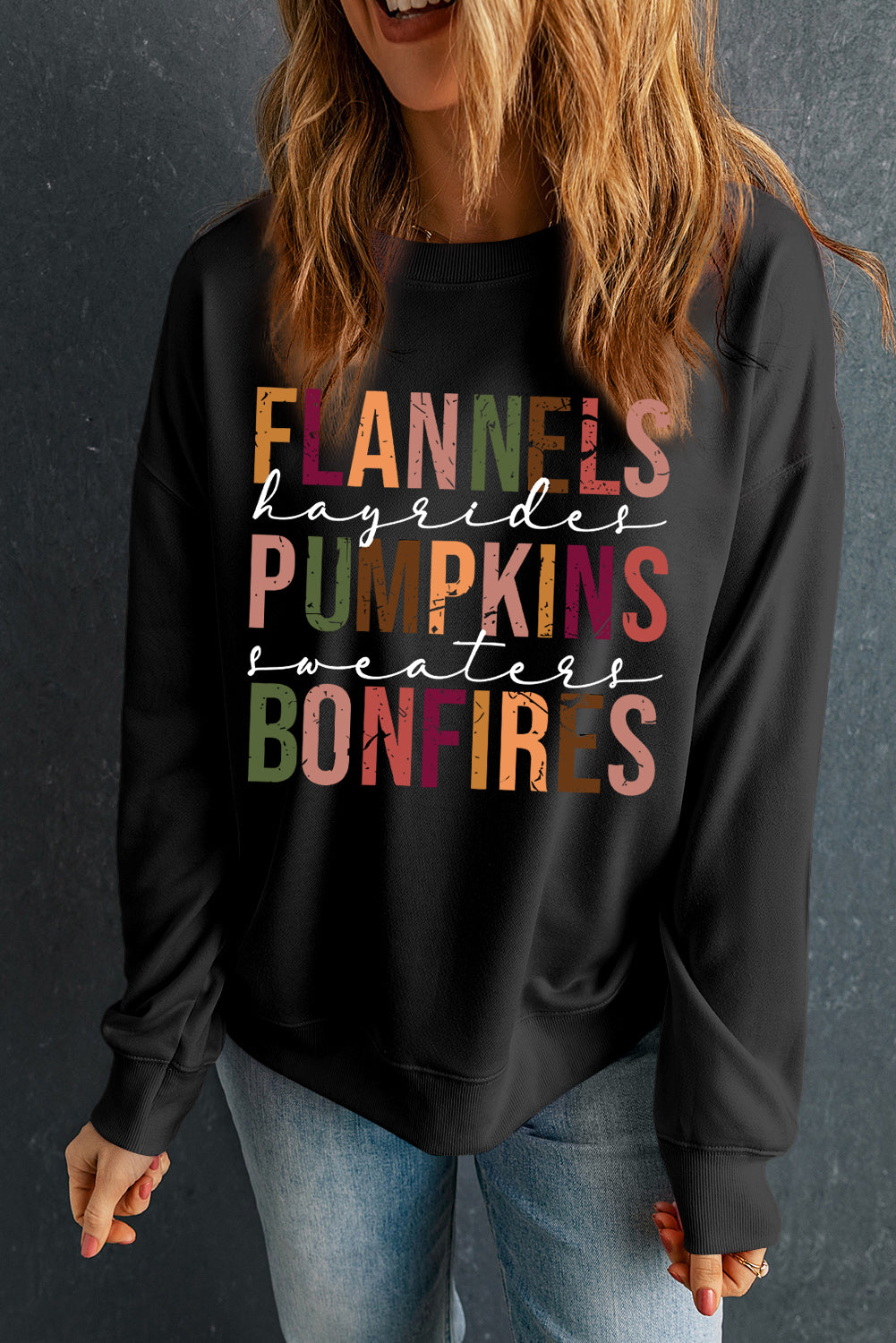 Beige FLANNELS PUMPKINS BONFIRES Graphic Drop Shoulder Sweatshirt dc93fd3fc7ca7805