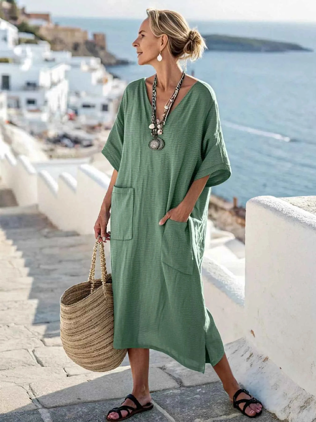 Plus Size V-Neck Half Sleeve Dress dc97a6a3-c01b-4064-b328-5d84627981ea-Max-Origin