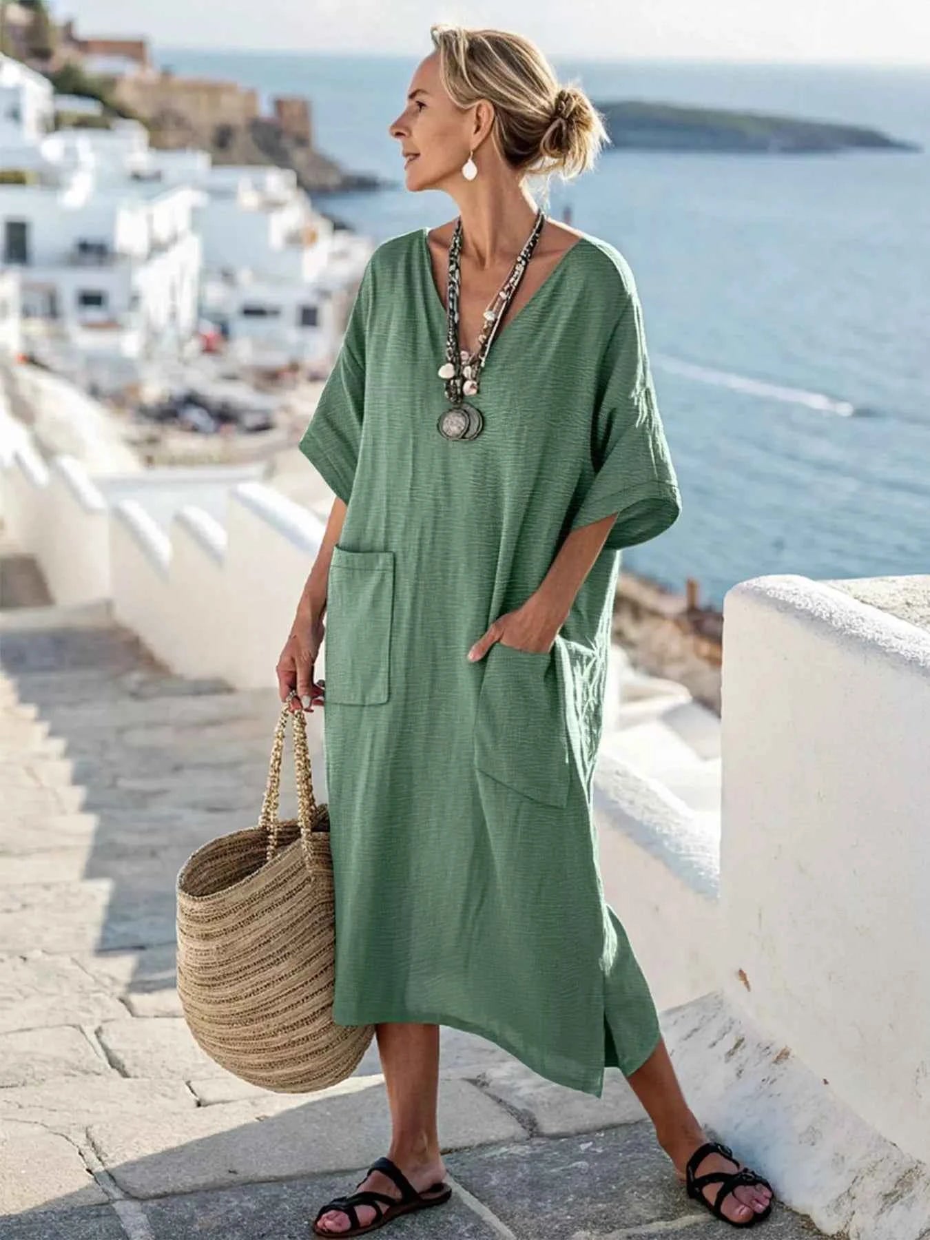 Plus Size V-Neck Half Sleeve Dress dc97a6a3-c01b-4064-b328-5d84627981ea-Max-Origin