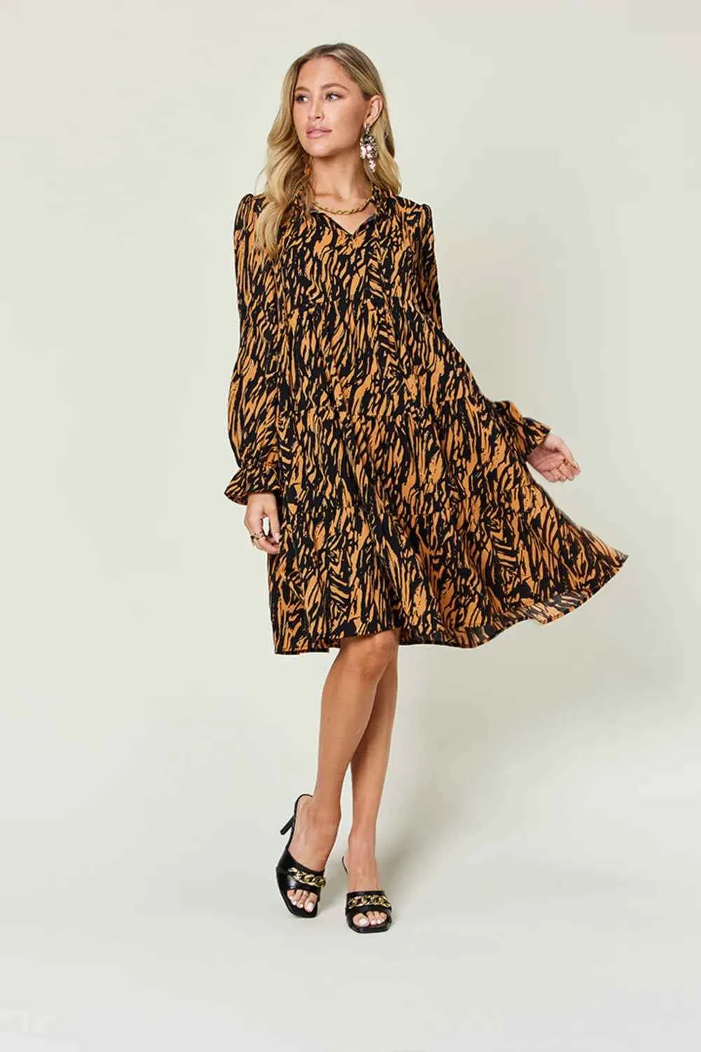 Double Take Full Size Printed Ruffle Hem Long Sleeve Dress dc986157-53b7-467c-846f-886b8bb3e8ee-Max